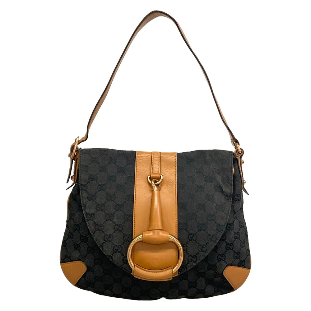 Gucci Horsebit Shoulder Bag 124332 GG Canvas Leather